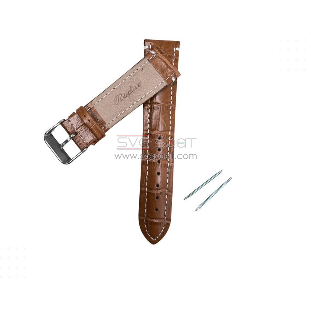 R4137W Roder Deri Kayış - Taba-beyaz - 18MM