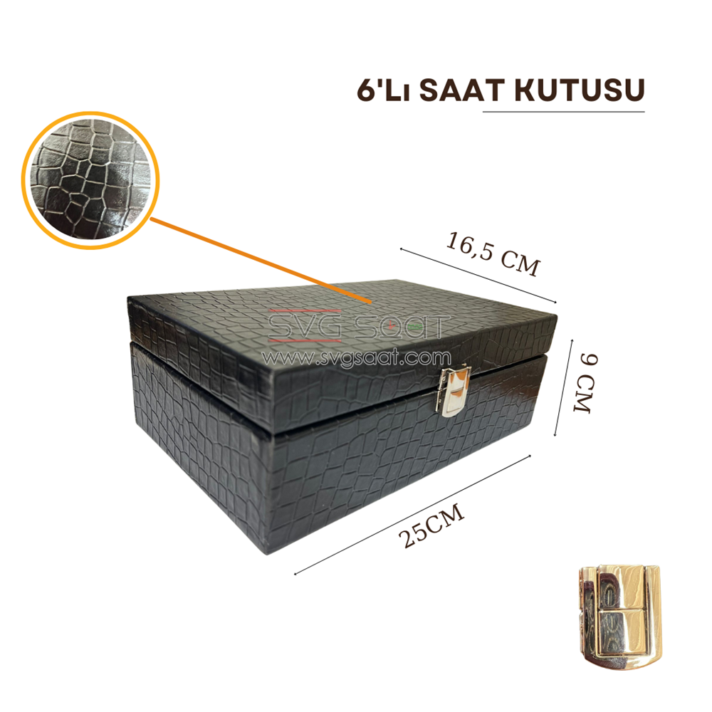 6 Gözlü Lüx Deri Saat Kutusu - Siyah